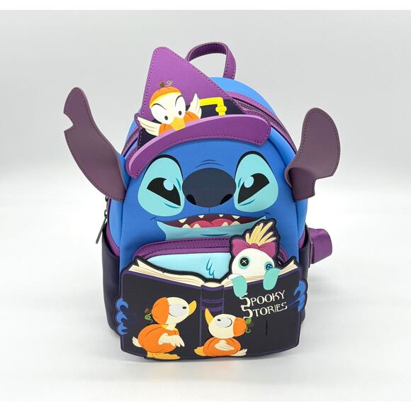 Loungefly Disney Stitch Spooky Stories Halloween Glow Backpack & Wallet Set New - Picture 3 of 16